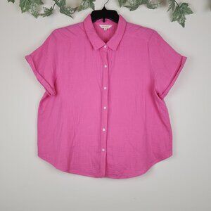 Lucky Brand Size XL Pink Cotton Gauze Short Sleeve Beachy Resort Top Blouse NWT